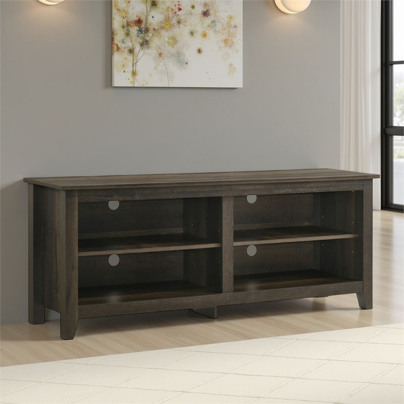 Trove TV Stand Media Cabinet w Open Shelves- Dusty Oak Brown 58 Inch