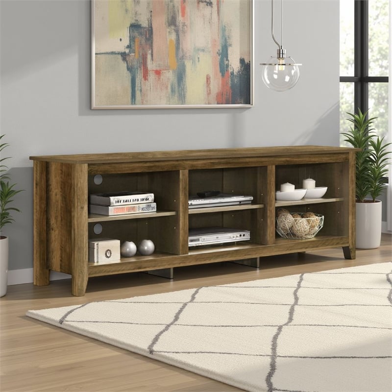 Nitto TV Stand Media Cabinet- Adjustable Shelves- Oak Brown 70 Inch