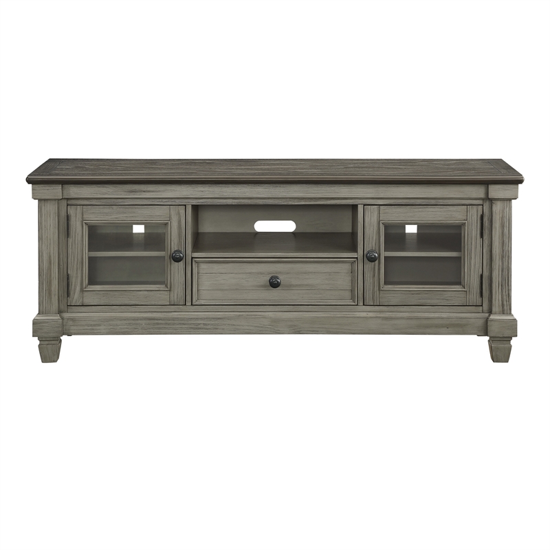 Rome 64 Inch TV Media Entertainment Console- Brown and Gray- Solid Wood
