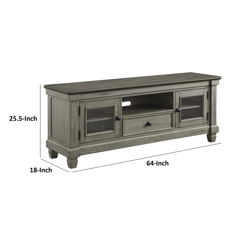 Rome 64 Inch TV Media Entertainment Console- Brown and Gray- Solid Wood