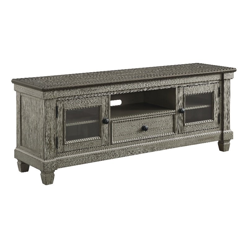 Rome 64 Inch TV Media Entertainment Console- Brown and Gray- Solid Wood