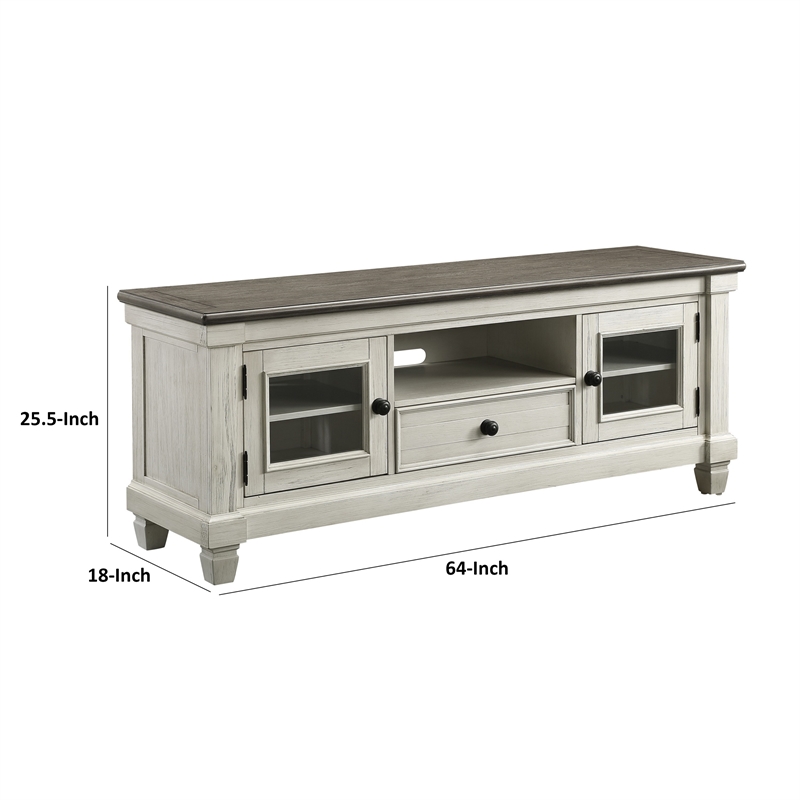 Rome 64 Inch TV Media Entertainment Console- White- Brown- Solid Wood