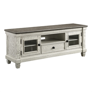 Rome 64 Inch TV Media Entertainment Console- White- Brown- Solid Wood