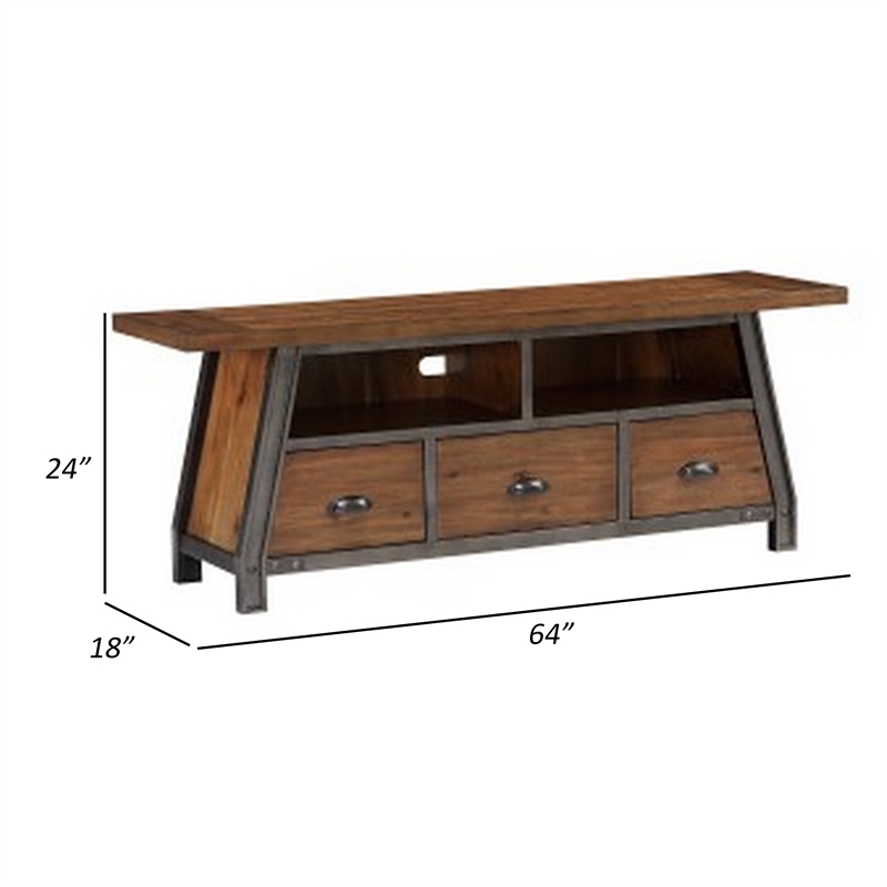 Fanny 64 Inch TV Media Entertainment Console- Rustic Brown- Gray
