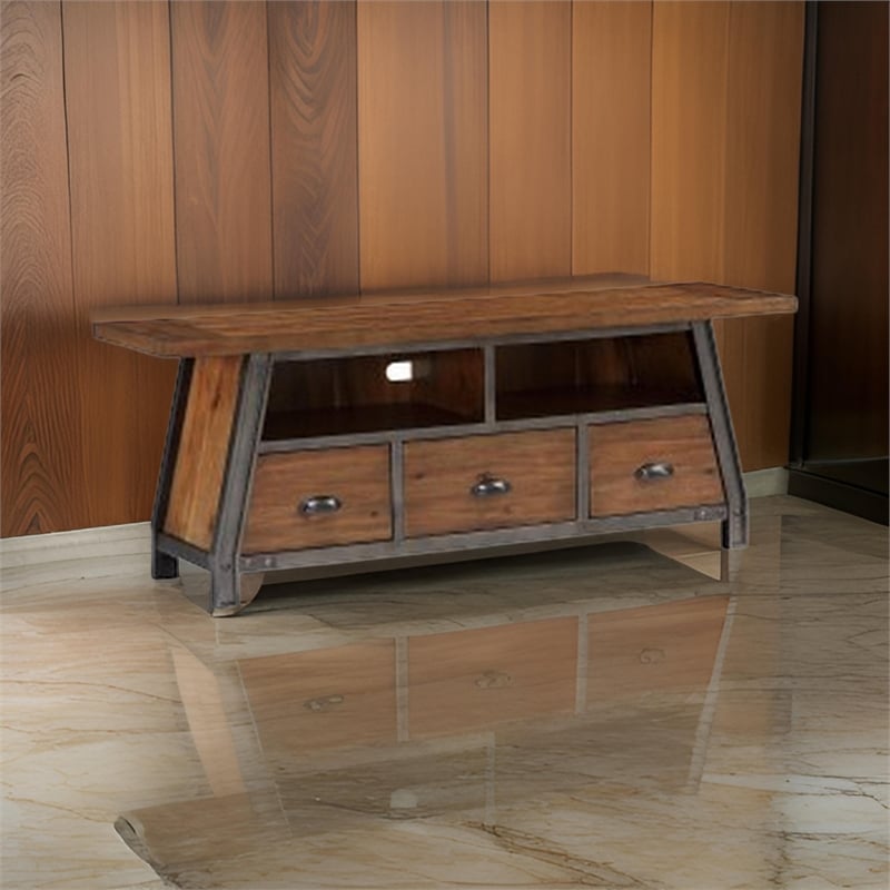 Fanny 64 Inch TV Media Entertainment Console- Rustic Brown- Gray