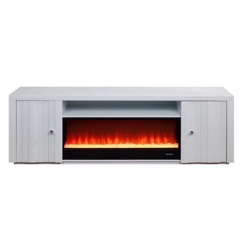 Eid 71 Inch TV Console with Fireplace- Speaker- 2 Cabinets- White Wood