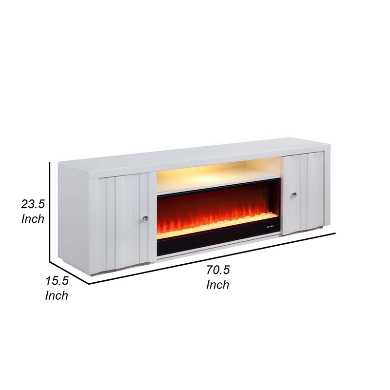 Eid 71 Inch TV Console with Fireplace- Speaker- 2 Cabinets- White Wood
