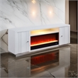 Eid 71 Inch TV Console with Fireplace- Speaker- 2 Cabinets- White Wood