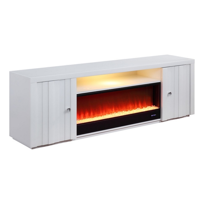 Eid 71 Inch TV Console with Fireplace- Speaker- 2 Cabinets- White Wood