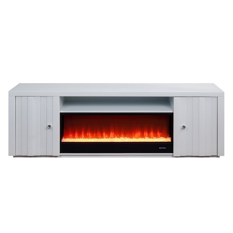 Eid 71 Inch TV Console with Fireplace- Speaker- 2 Cabinets- White Wood