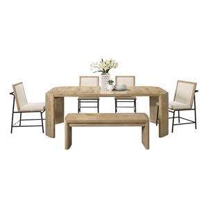 Meni 6pc Extendable Dining Table Set with 4 Chairs- Bench- Brown Wood