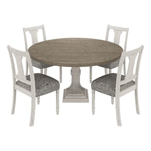 Sane 5pc Dining Table and Chair Set- Fiddleback- Round Top- Gray- White