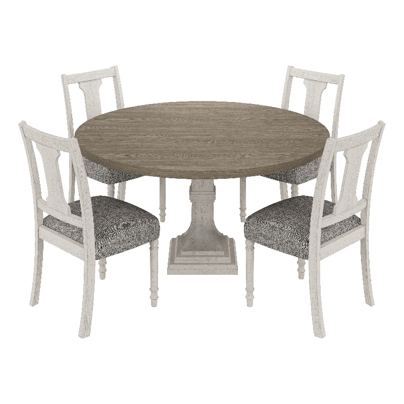 Sane 5pc Dining Table and Chair Set- Fiddleback- Round Top- Gray- White