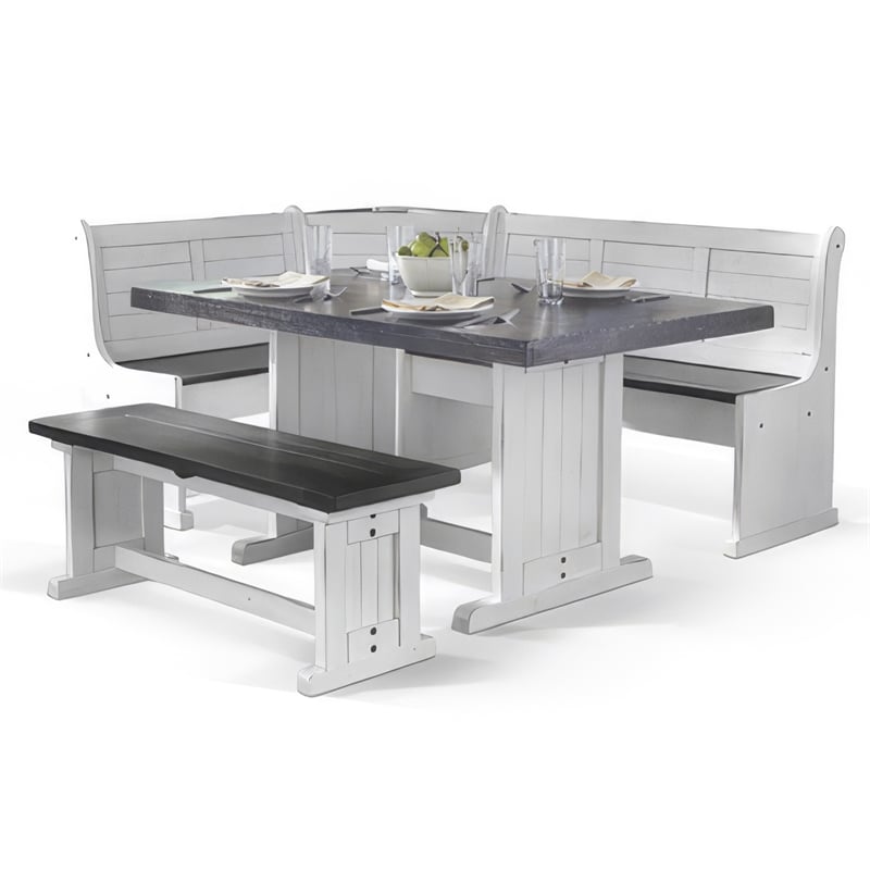 Orso 4pc Breakfast Nook Dining Table Set- Corner Bench- White Brown