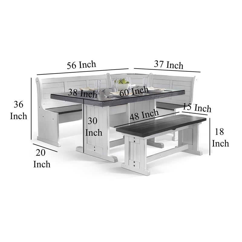 Orso 4pc Breakfast Nook Dining Table Set- Corner Bench- White Brown
