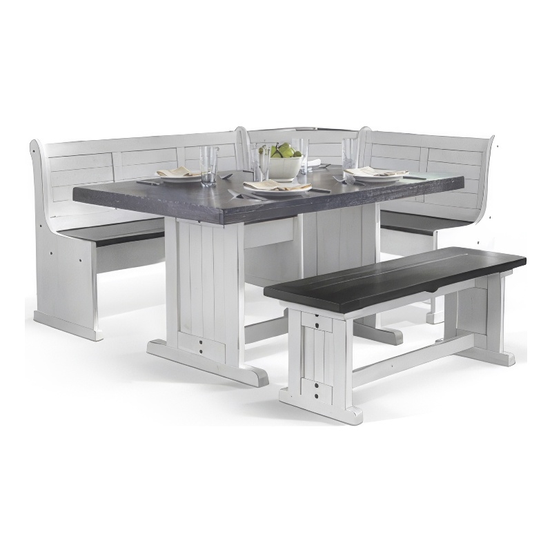 Orso 4pc Breakfast Nook Dining Table Set- Corner Bench- White Brown