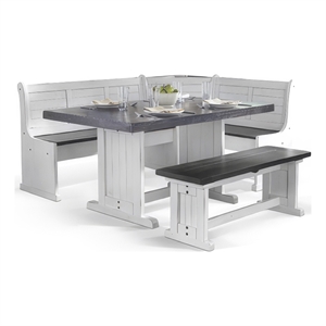 Orso 4pc Breakfast Nook Dining Table Set- Corner Bench- White Brown