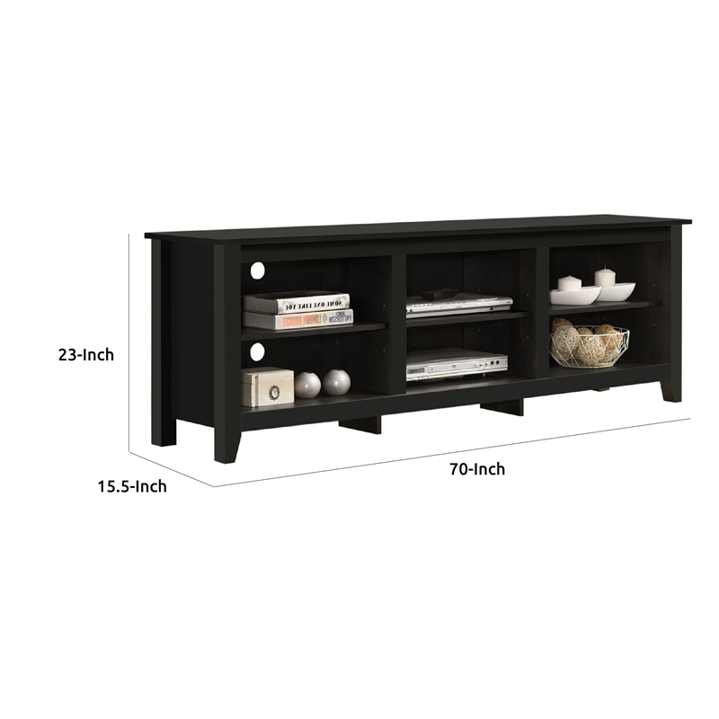 Nitto TV Stand Media Cabinet- Adjustable Shelves- Black Wood 70 Inch