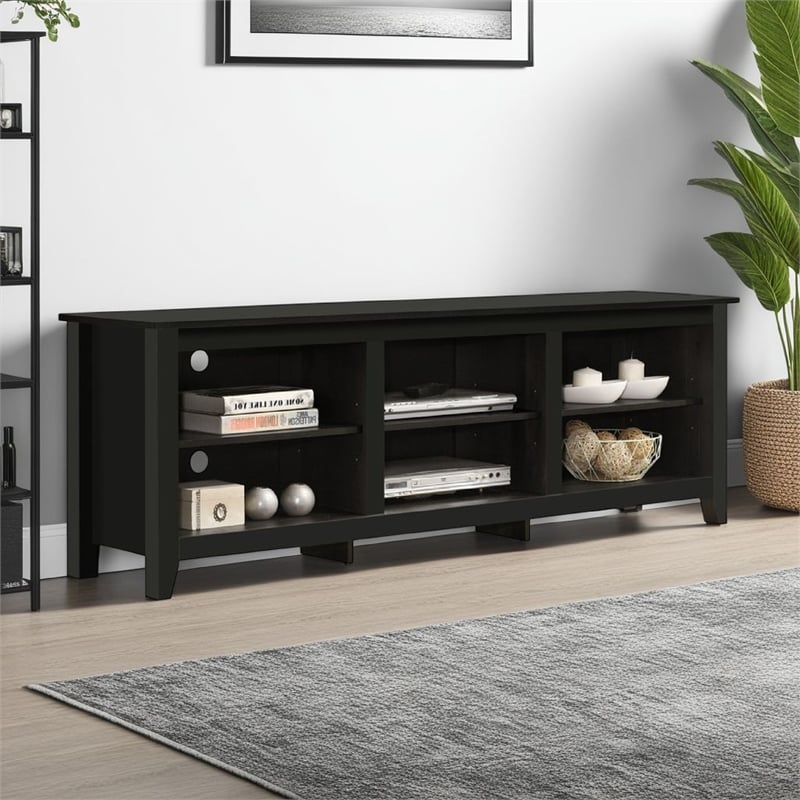 Nitto TV Stand Media Cabinet- Adjustable Shelves- Black Wood 70 Inch