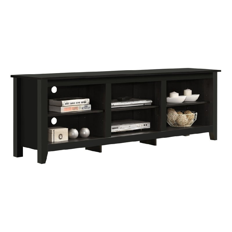 Nitto TV Stand Media Cabinet- Adjustable Shelves- Black Wood 70 Inch