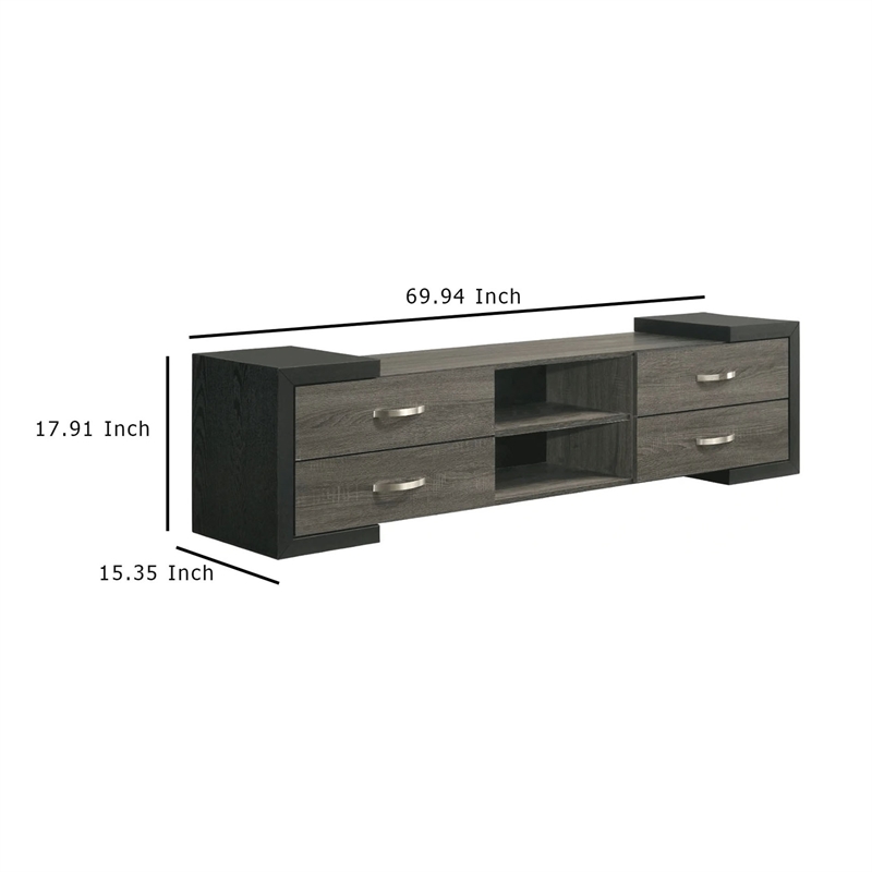 Teny TV Stand Media Cabinet- 70 Inch- 4 Drawers- Black Edge- Gray Wood