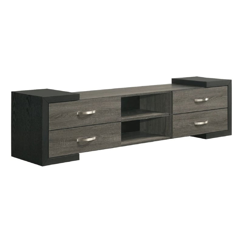 Teny TV Stand Media Cabinet- 70 Inch- 4 Drawers- Black Edge- Gray Wood