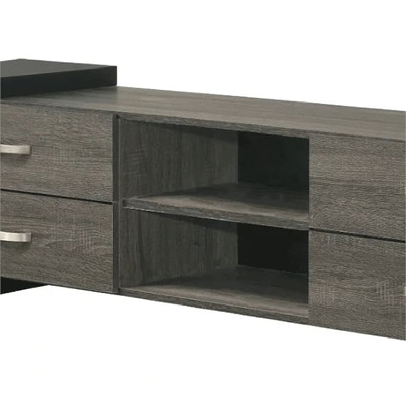 Teny TV Stand Media Cabinet- 70 Inch- 4 Drawers- Black Edge- Gray Wood