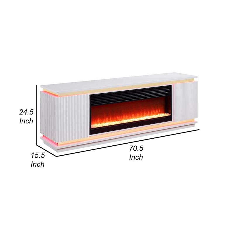 Stan 71 Inch TV Console with Fireplace- Speaker- LED- Cabinets- White Wood