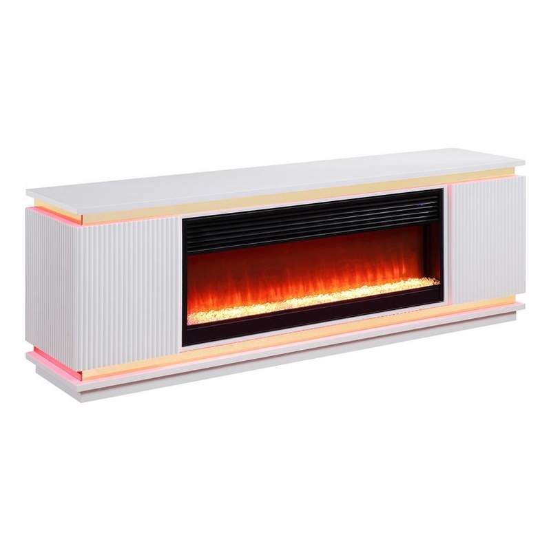 Stan 71 Inch TV Console with Fireplace- Speaker- LED- Cabinets- White Wood