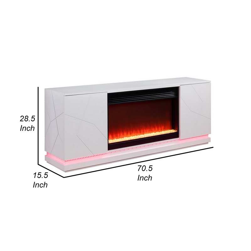 Lay 71 Inch TV Console with Fireplace- Speaker- LED- Cabinets- White Wood