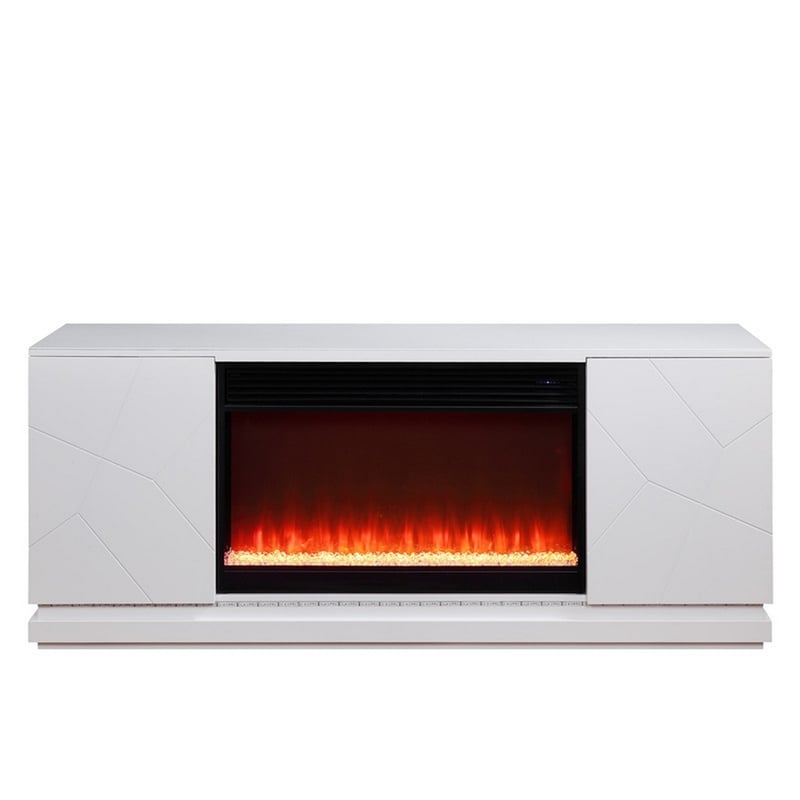 Lay 71 Inch TV Console with Fireplace- Speaker- LED- Cabinets- White Wood