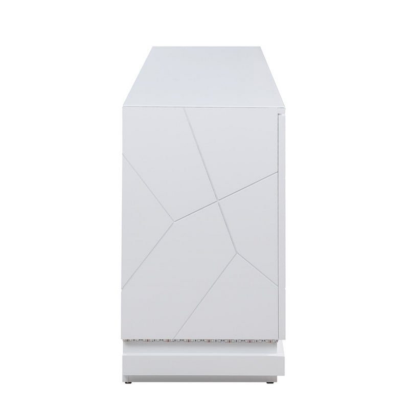 Lay 71 Inch TV Console with Fireplace- Speaker- LED- Cabinets- White Wood