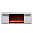 Deni 71 Inch TV Console with Fireplace- Speaker- Drawers- White Wood