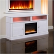 Cier 70 Inch TV Console with LED Fireplace Heater- Plinth Base- White- Gold