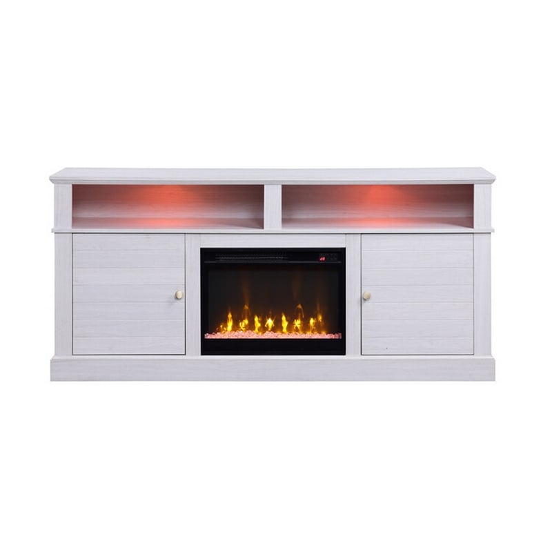 Cier 70 Inch TV Console with LED Fireplace Heater- Plinth Base- White- Gold