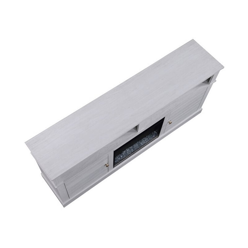 Cier 70 Inch TV Console with LED Fireplace Heater- Plinth Base- White- Gold