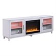 Samy 70 Inch TV Console LED Fireplace Heater- Glass Door- White- Silver