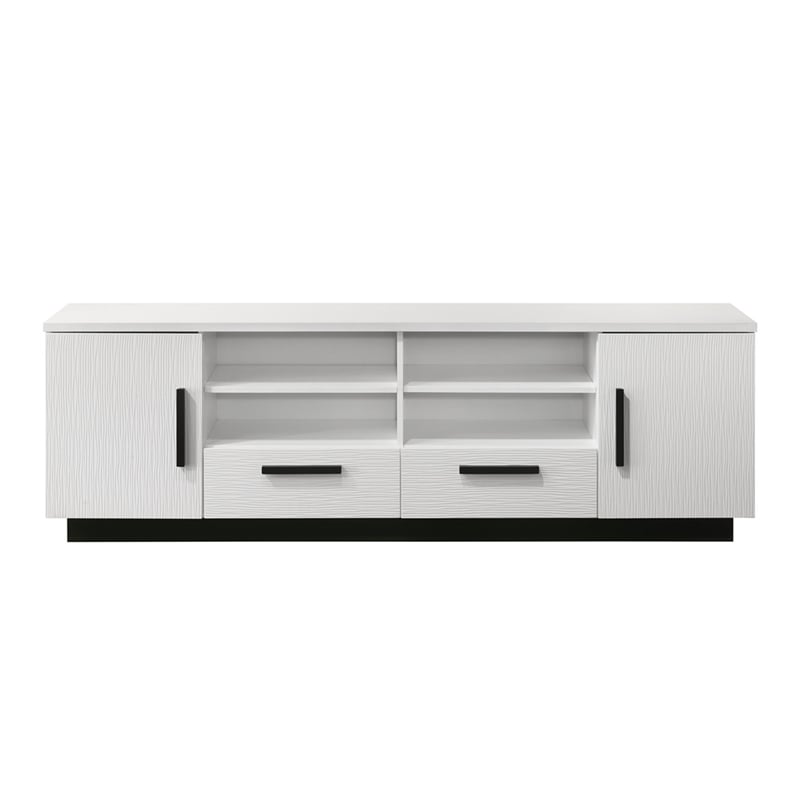 Sda 71 Inch TV Media Console- Door Cabinets- Drawers- Black Handles- White