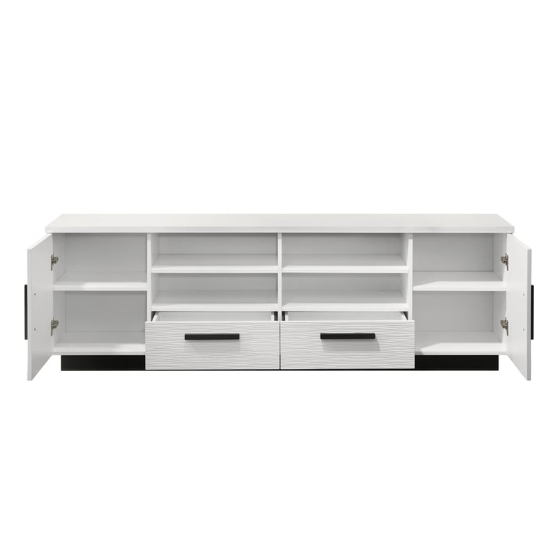 Sda 71 Inch TV Media Console- Door Cabinets- Drawers- Black Handles- White