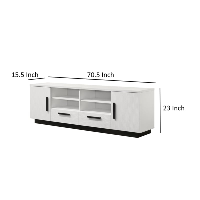 Sda 71 Inch TV Media Console- Door Cabinets- Drawers- Black Handles- White