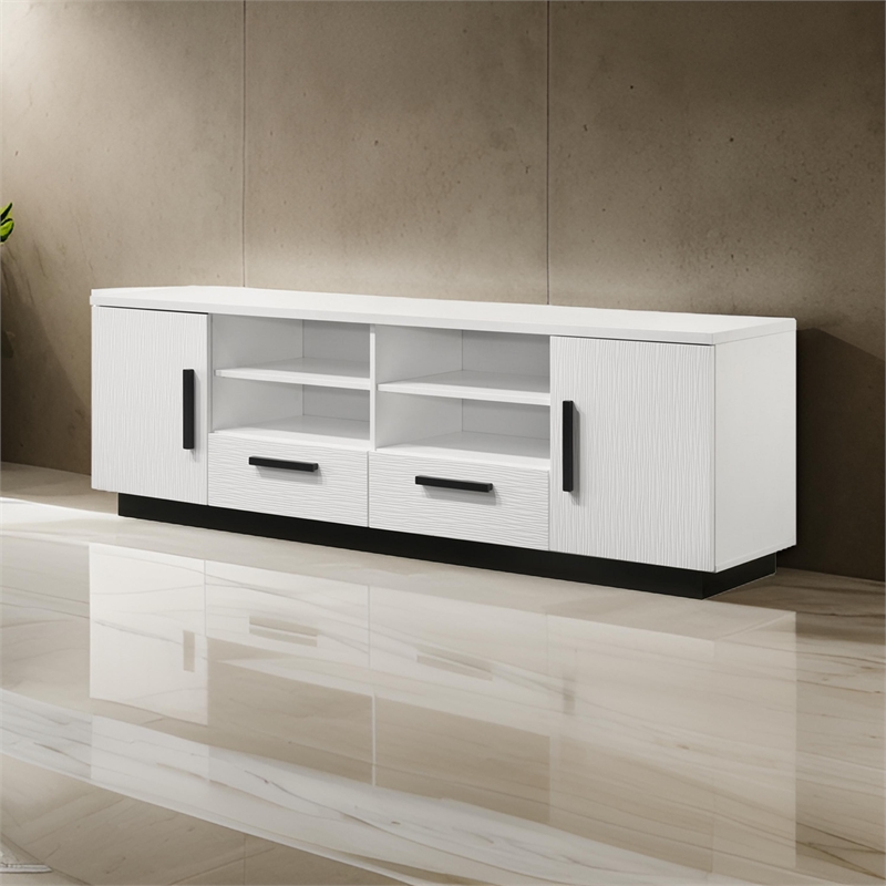 Sda 71 Inch TV Media Console- Door Cabinets- Drawers- Black Handles- White