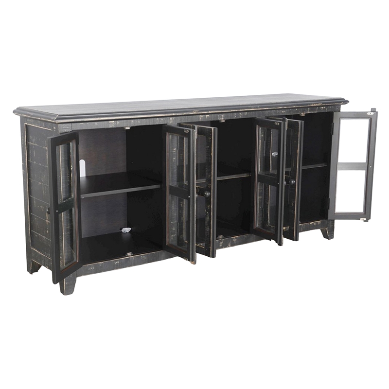 Rena TV Media Entertainment Console with Shelves- 70 Inch Rustic Black
