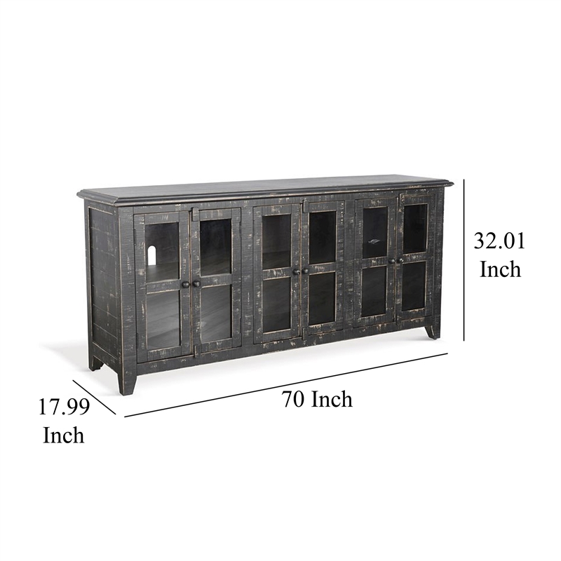 Rena TV Media Entertainment Console with Shelves- 70 Inch Rustic Black