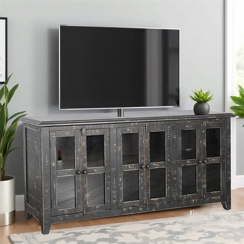 Rena TV Media Entertainment Console with Shelves- 70 Inch Rustic Black
