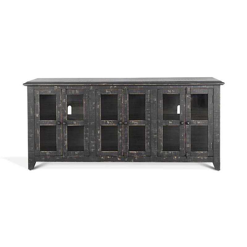 Rena TV Media Entertainment Console with Shelves- 70 Inch Rustic Black