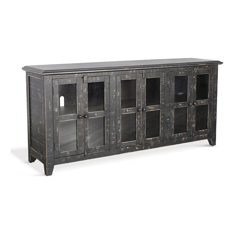 Rena TV Media Entertainment Console with Shelves- 70 Inch Rustic Black