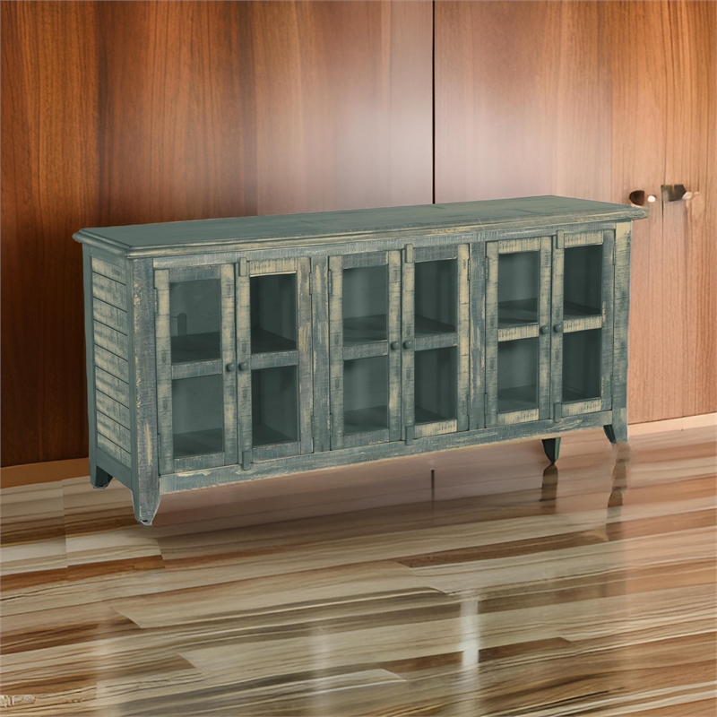 Rena TV Media Entertainment Console with Shelves- 70 Inch Rustic Green