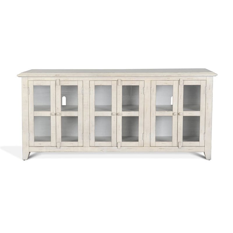 Rena TV Media Entertainment Console with Shelves- 70 Inch Rustic White
