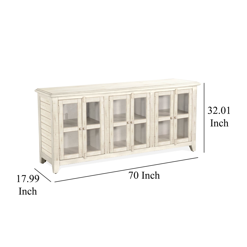 Rena TV Media Entertainment Console with Shelves- 70 Inch Rustic White