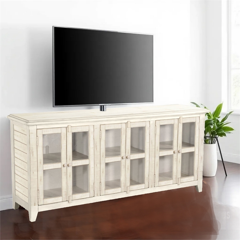 Rena TV Media Entertainment Console with Shelves- 70 Inch Rustic White